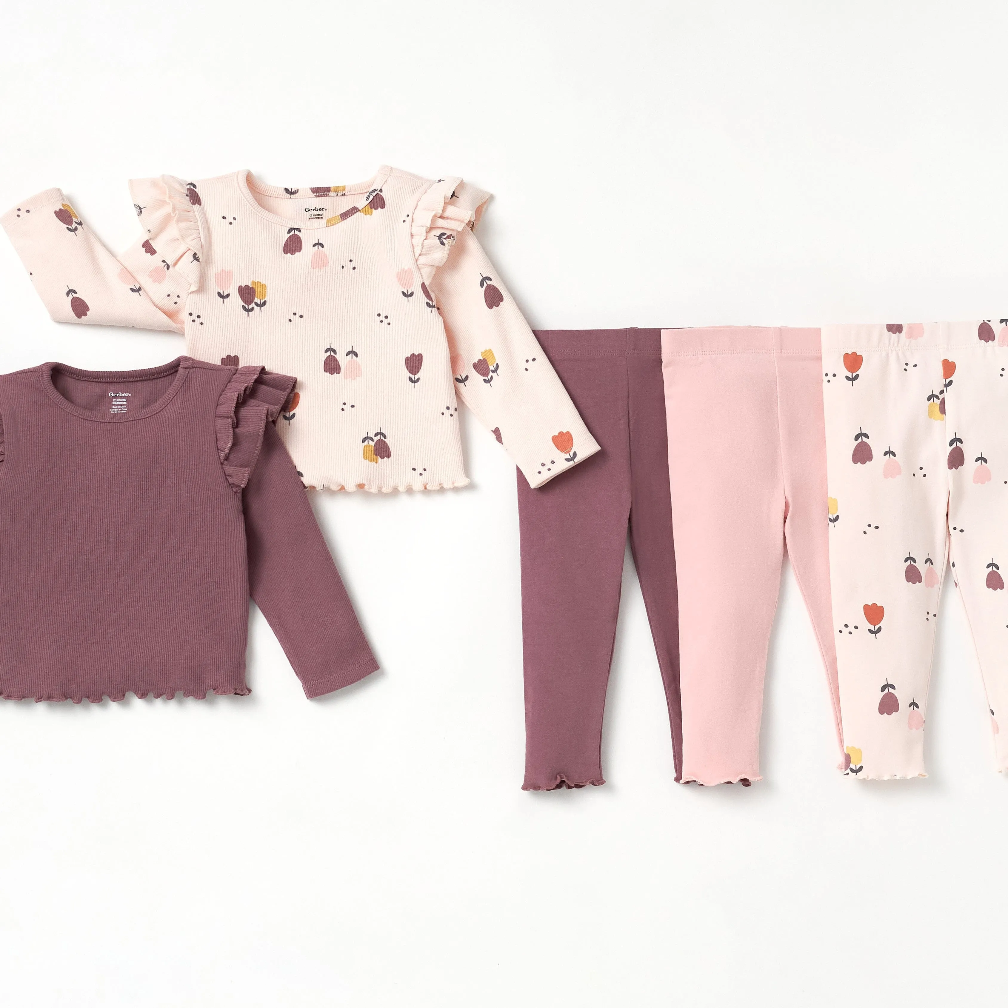 Infant Toddler Girls Burgundy Floral Ruffle Tops