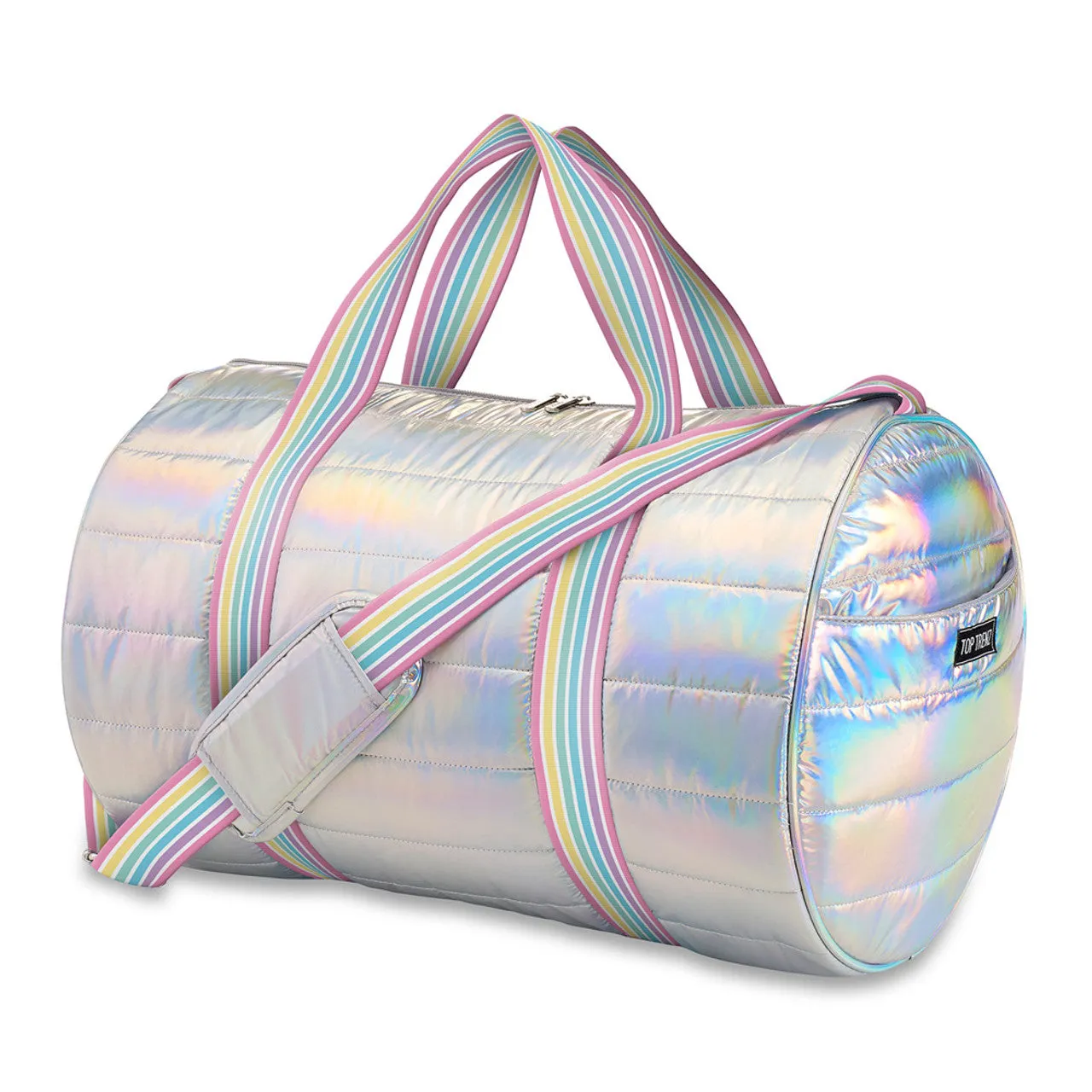 Striped Strap Iridescent Puffer Duffle