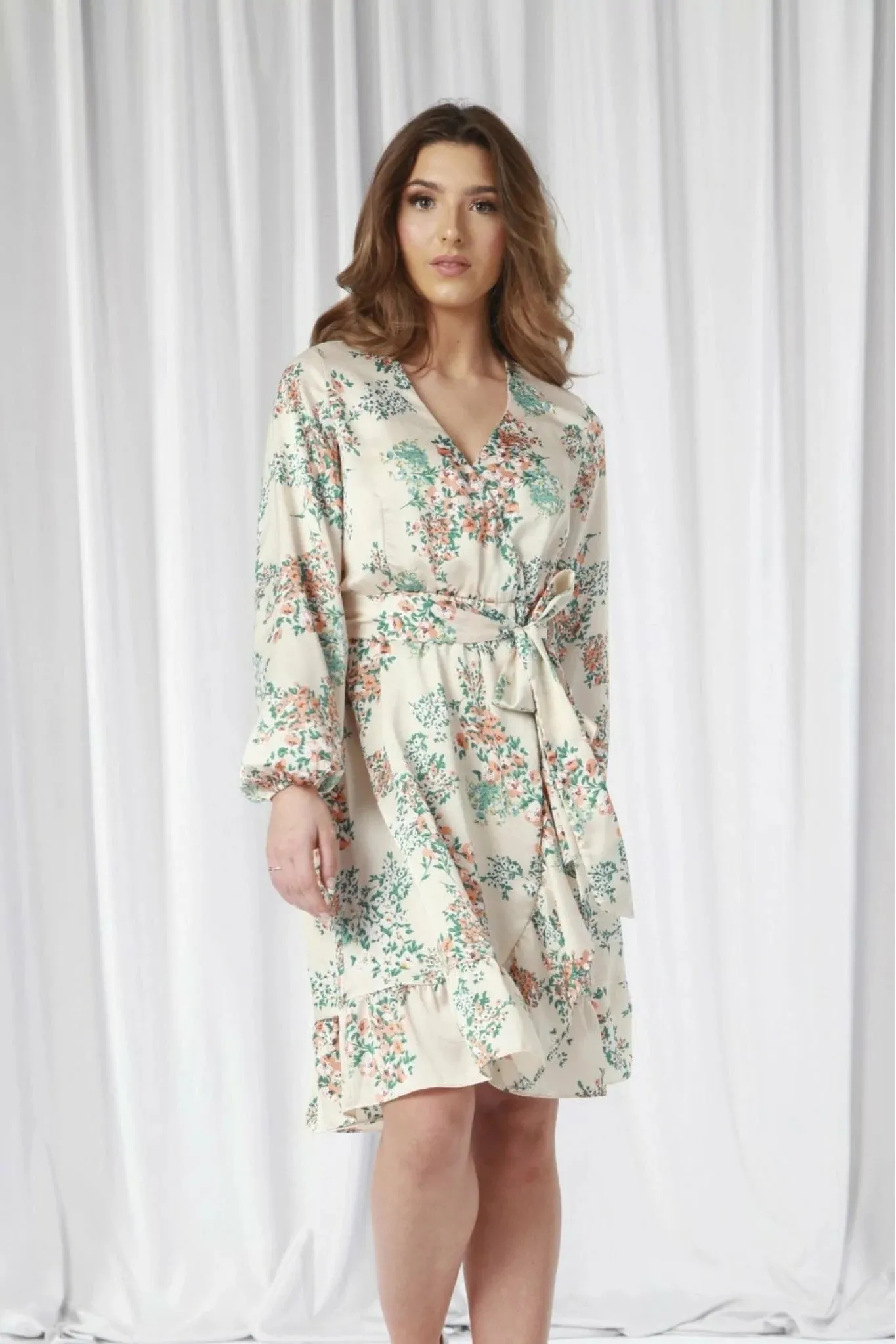 Ivory Printed Wrap Dress