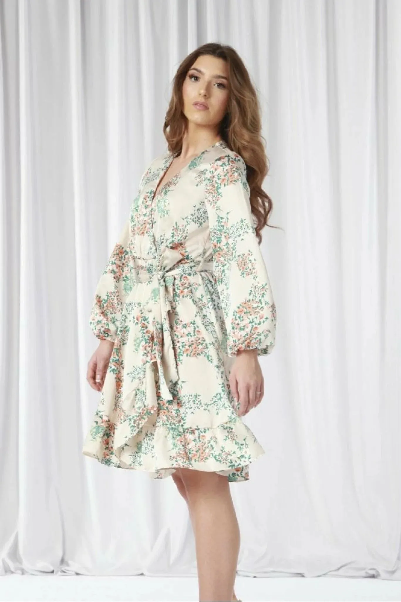 Ivory Printed Wrap Dress