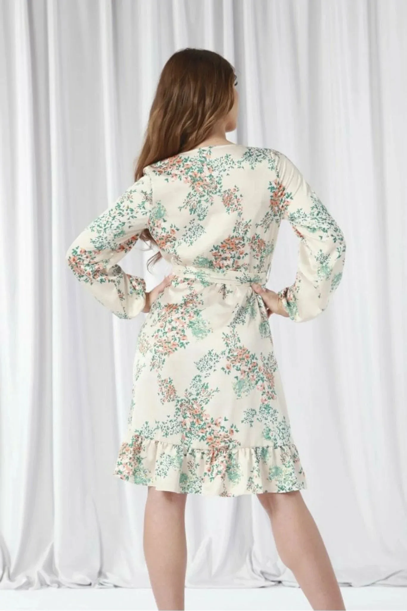 Ivory Printed Wrap Dress