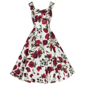 Vintage White Blue Floral Rockabilly Dress