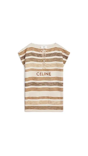 Striped Cotton Tweed Mini Dress Ivory Olive Marrone