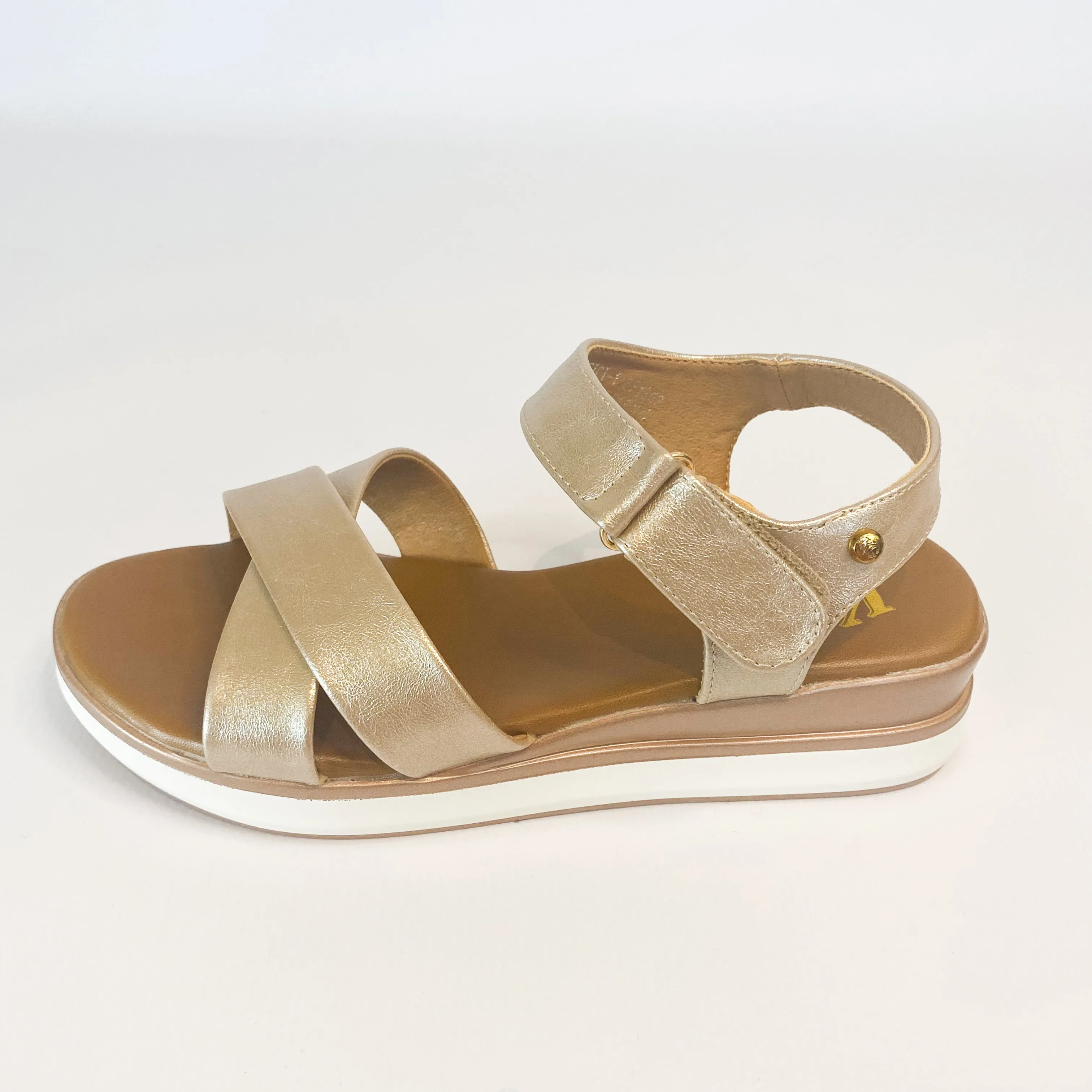 Champagne Crossover Wedge Sandal by KG