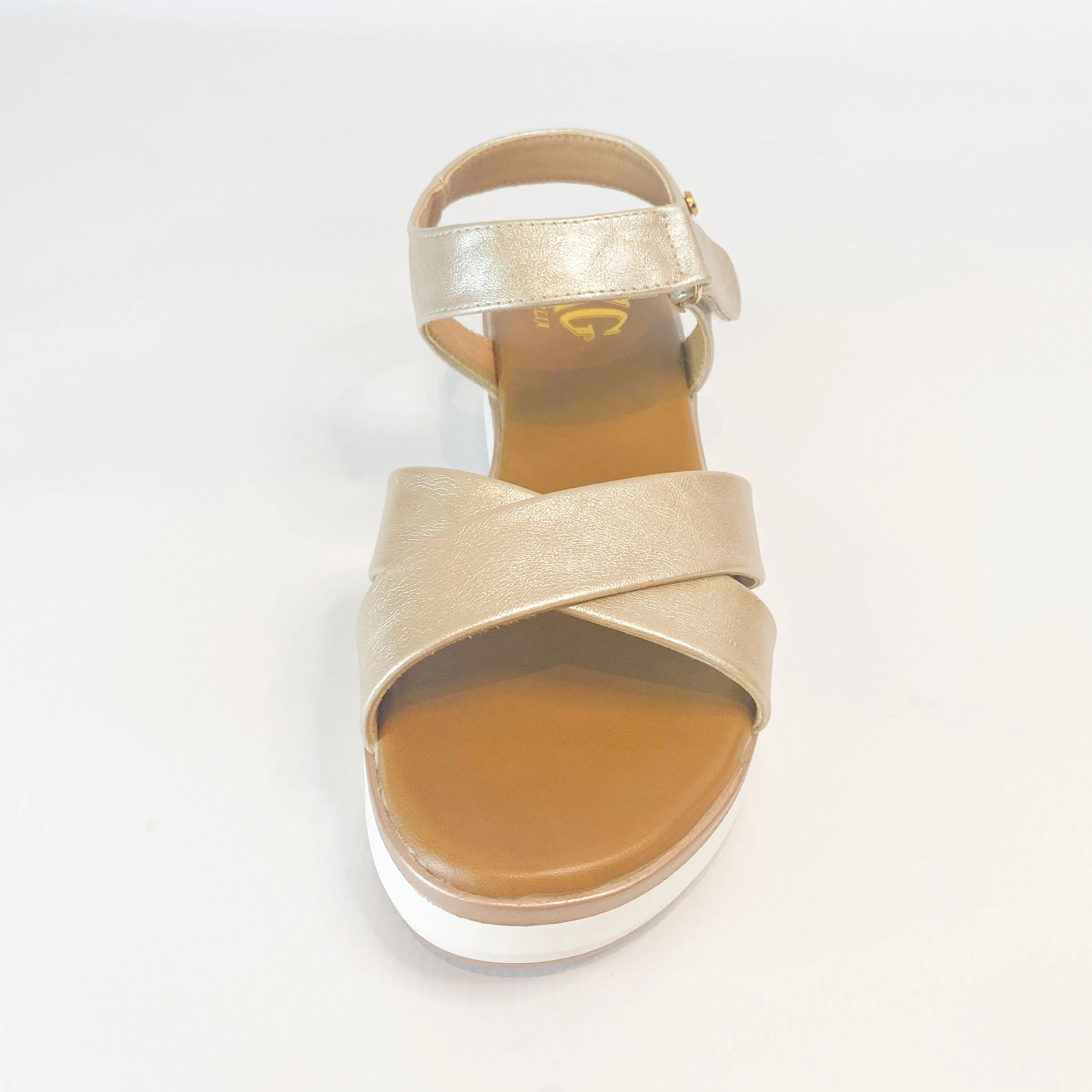 Champagne Crossover Wedge Sandal by KG