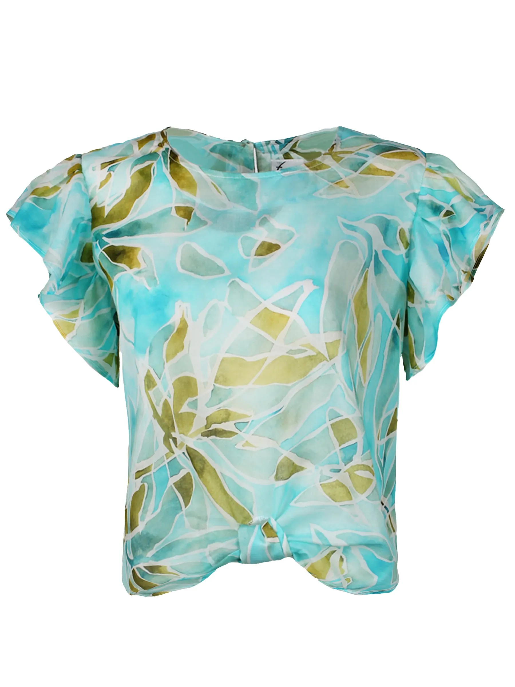 Blue/Green Seaweed Print Knot Top