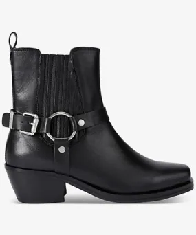 Kurt Geiger Women's Black Tyla Block Heel Leather Western Boots