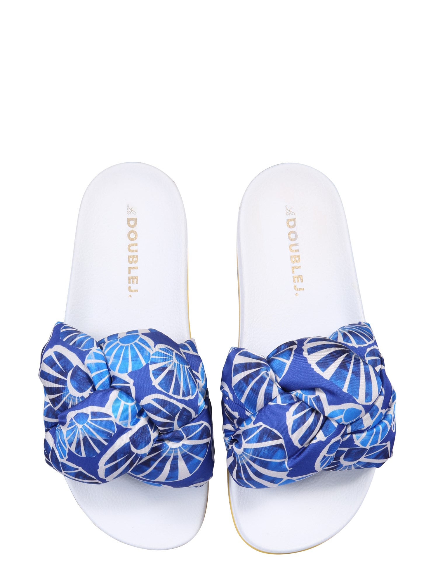 LA DOUBLEJ TARANTA PRINT SILK BRAID SLIDE SANDALS