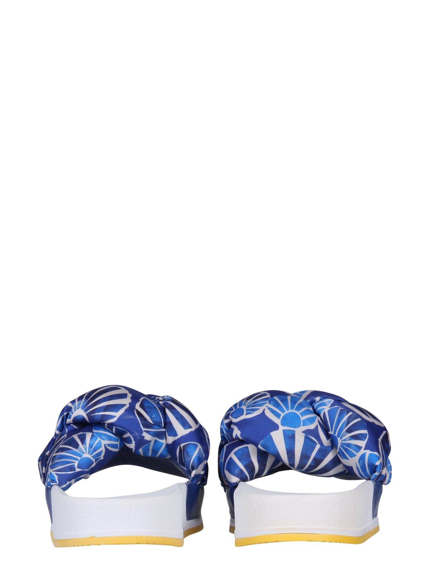 LA DOUBLEJ TARANTA PRINT SILK BRAID SLIDE SANDALS