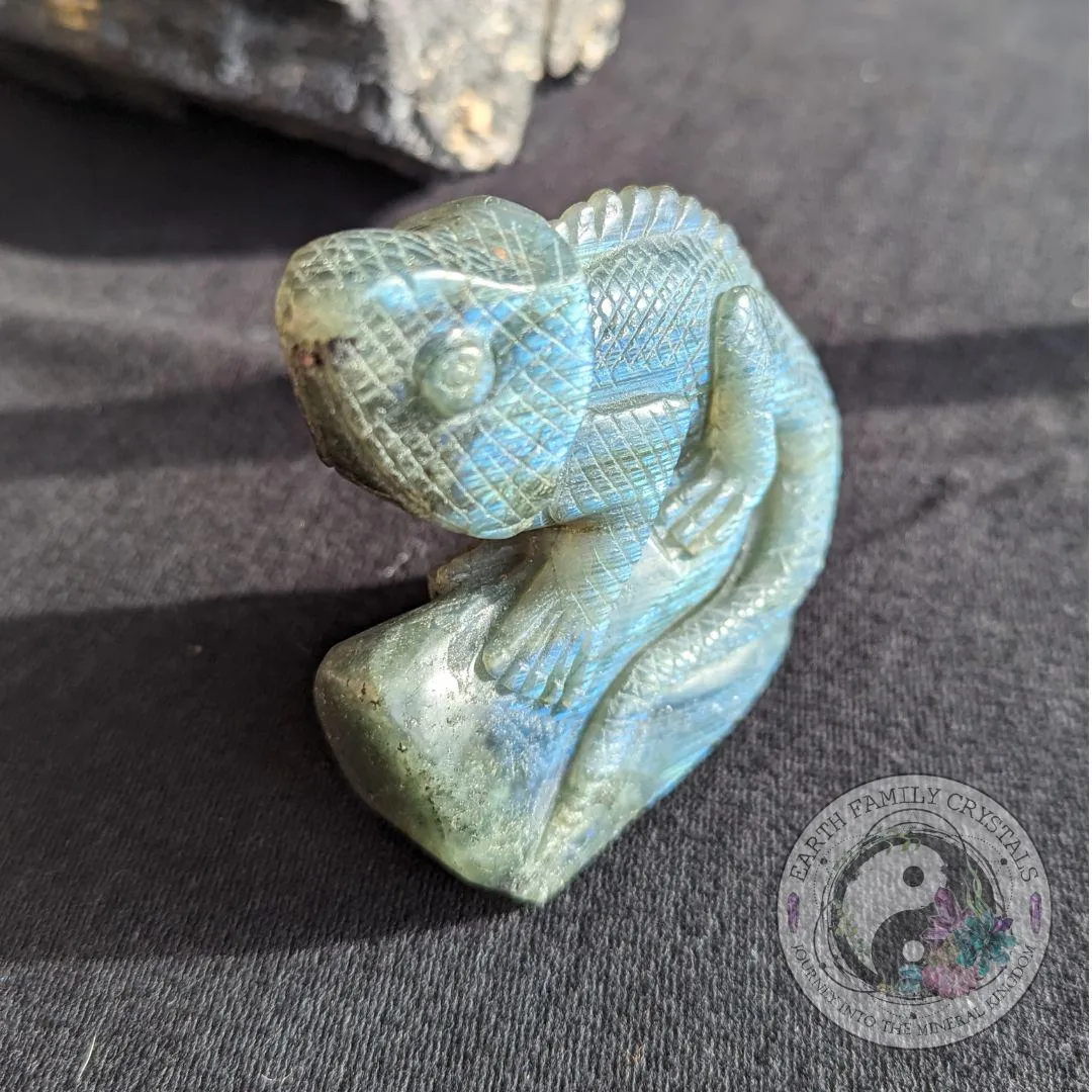 Flashy Labradorite Iguana Carving