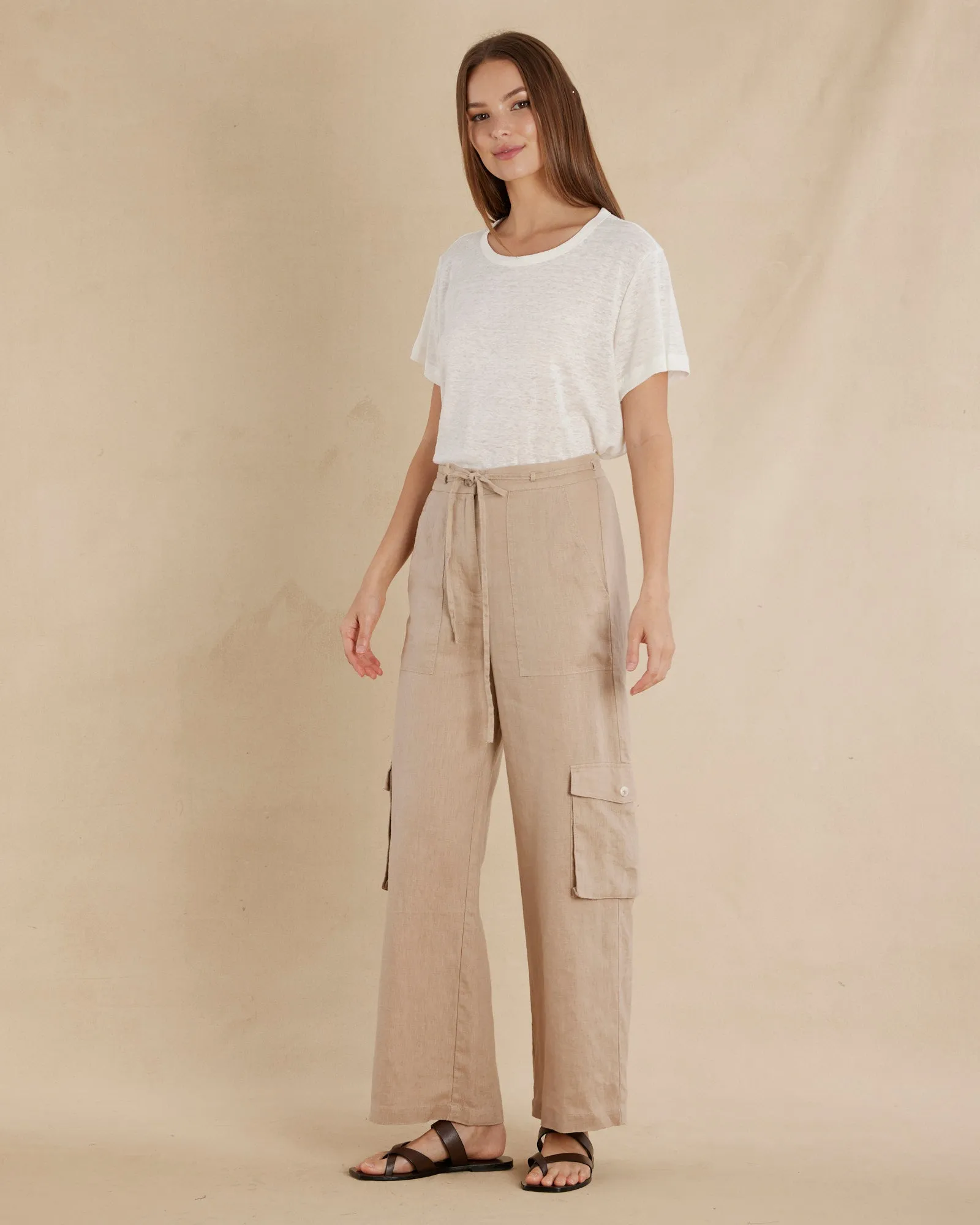 Linen Cargo Pant Sand