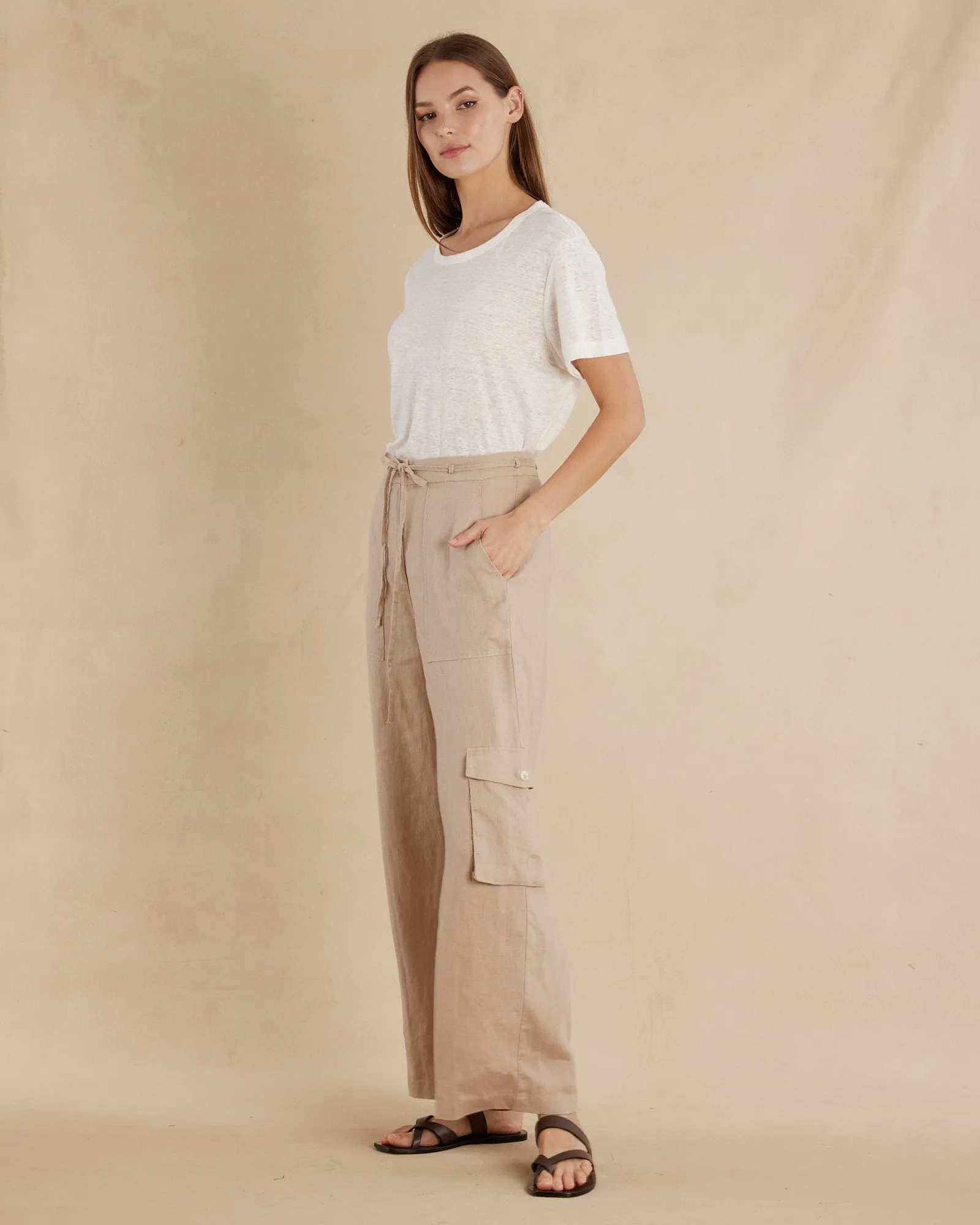 Linen Cargo Pant Sand