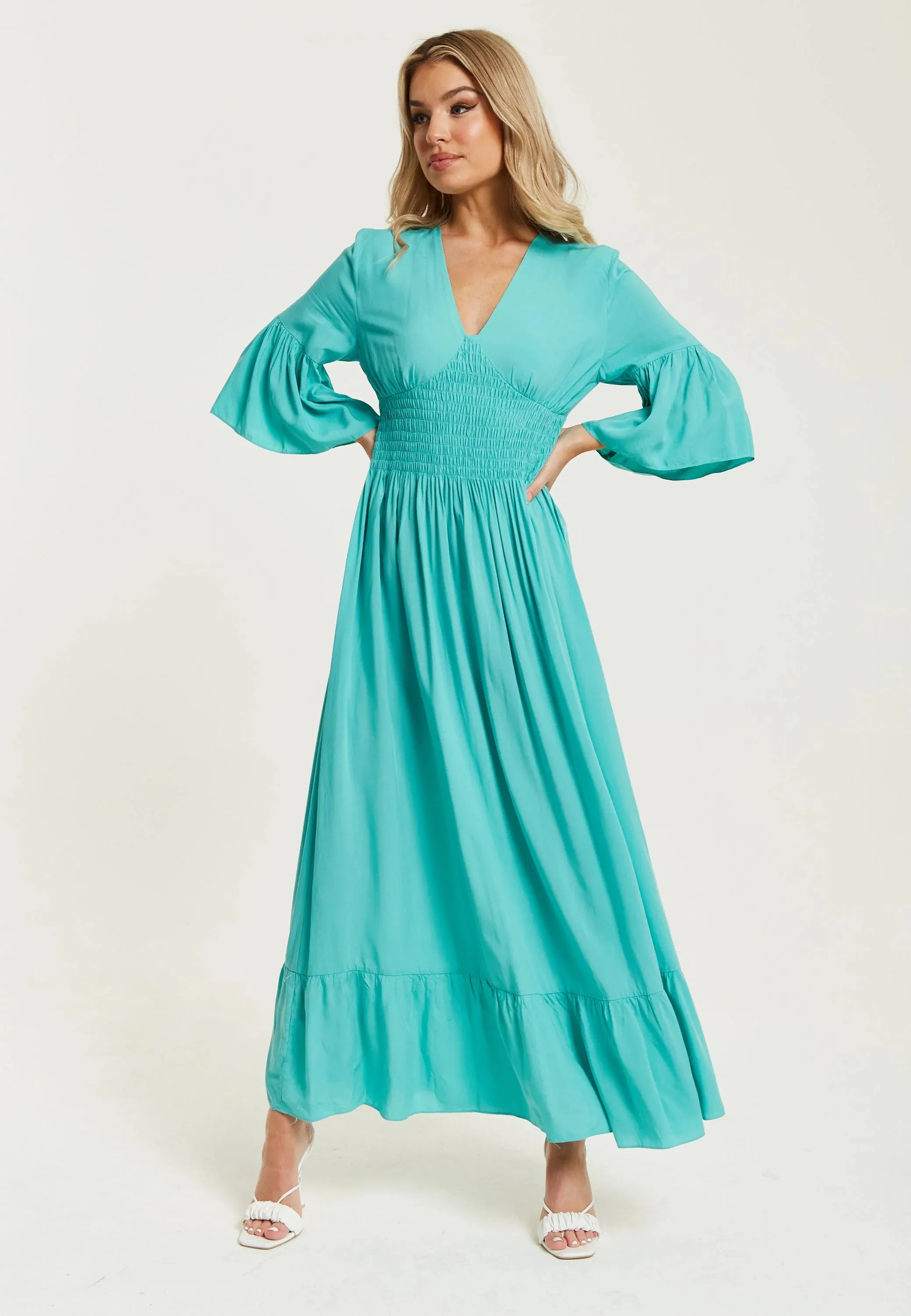 Liquorish Long Dress Frill Sleeves