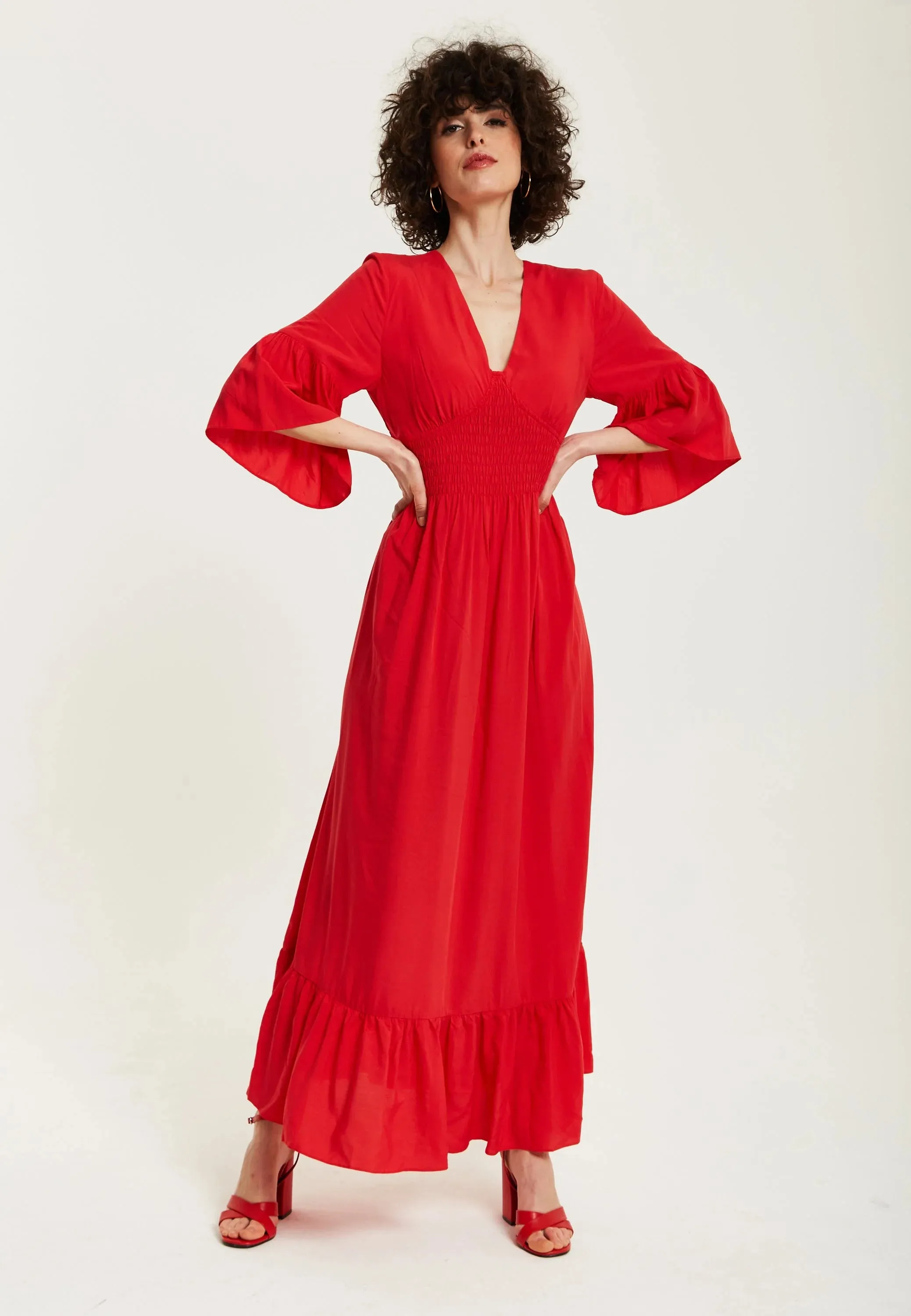 Liquorish Long Dress Frill Sleeves