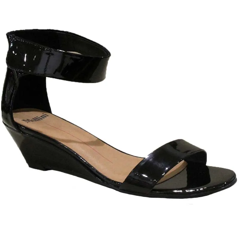 Black Patent MARSY Low Wedge by Mollini