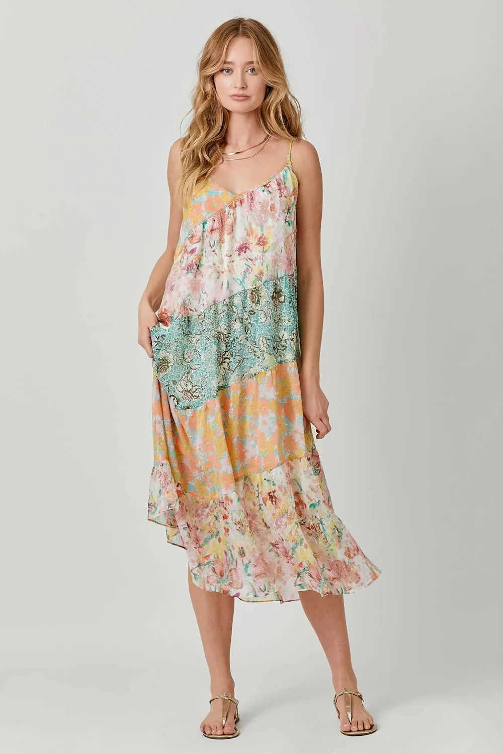 Mystree 60071 Print Mixed Maxi Dress Medium Floral Mix