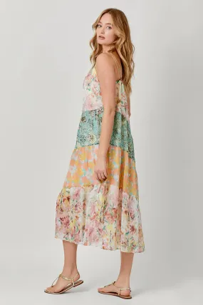 Mystree 60071 Print Mixed Maxi Dress Medium Floral Mix