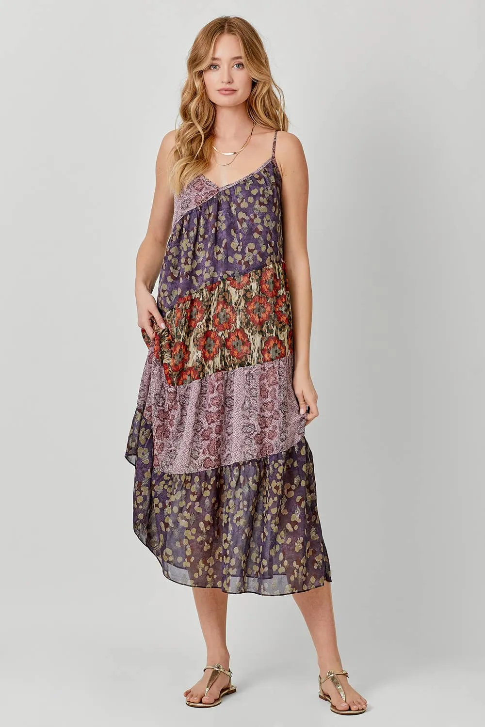 Mystree 60071 Print Mixed Maxi Dress Medium Floral Mix