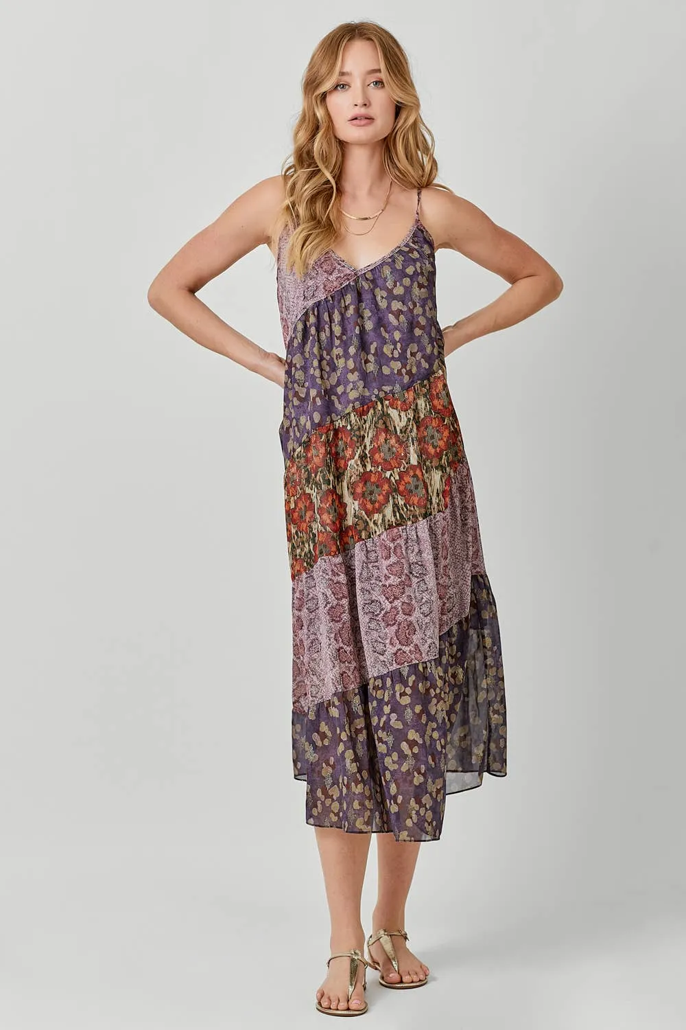 Mystree 60071 Print Mixed Maxi Dress Medium Floral Mix