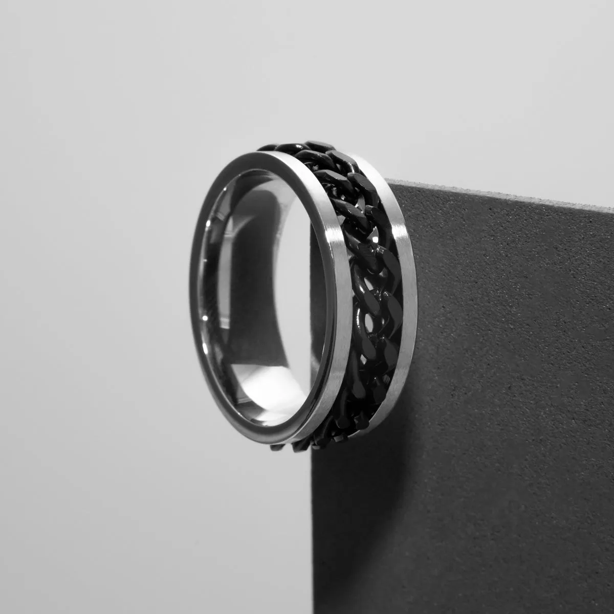 Men's Black Chain Link Anxiety Ring