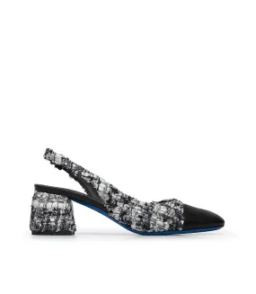 Monochrome Tweed and Nappa Leather Slingback Pumps