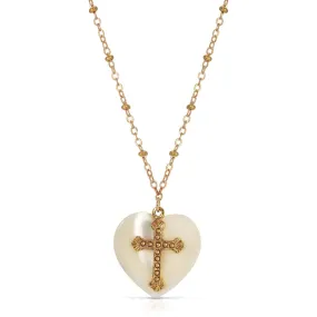 Crystal and Faux Pearl Double Cross Pendant Necklace - 30