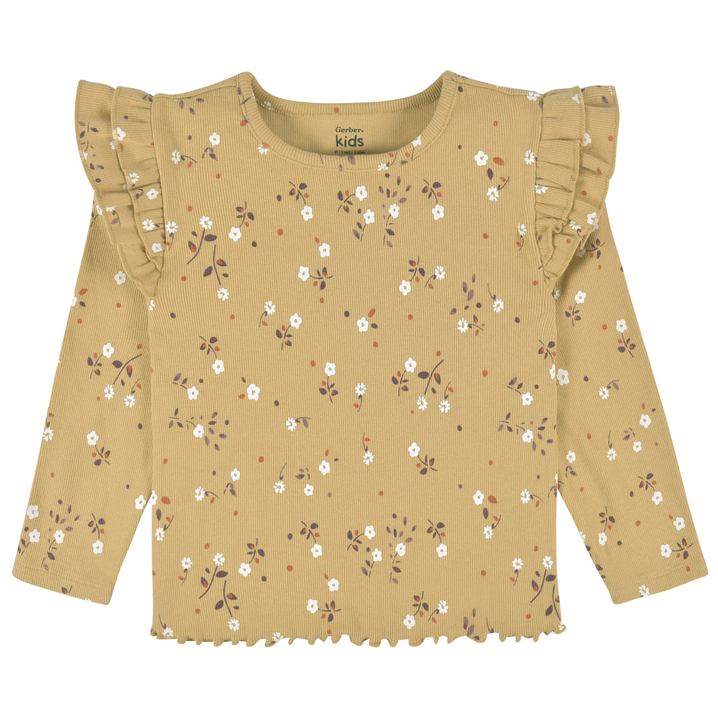 Mustard Floral Ruffle Tops for Infant & Toddler Girls