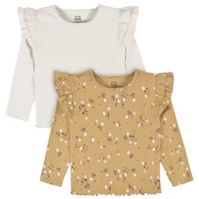 Mustard Floral Ruffle Tops for Infant & Toddler Girls