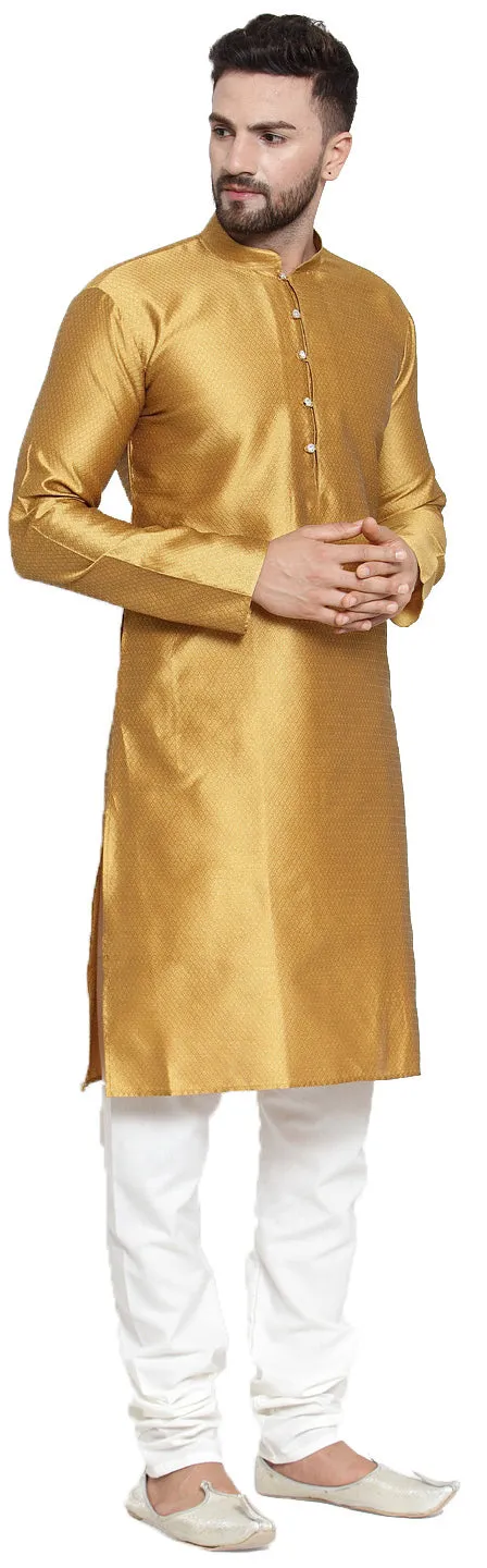 Mustard Traditional Indian Party Dress for Men - Silk Kurta Pajama