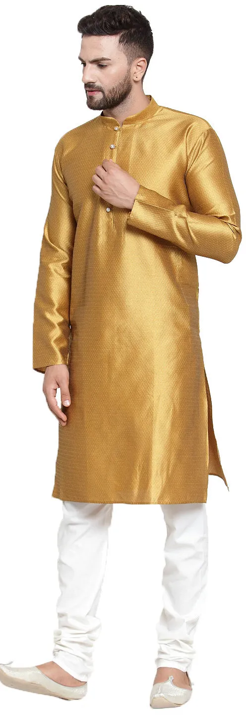 Mustard Traditional Indian Party Dress for Men - Silk Kurta Pajama