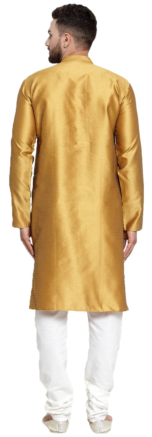 Mustard Traditional Indian Party Dress for Men - Silk Kurta Pajama