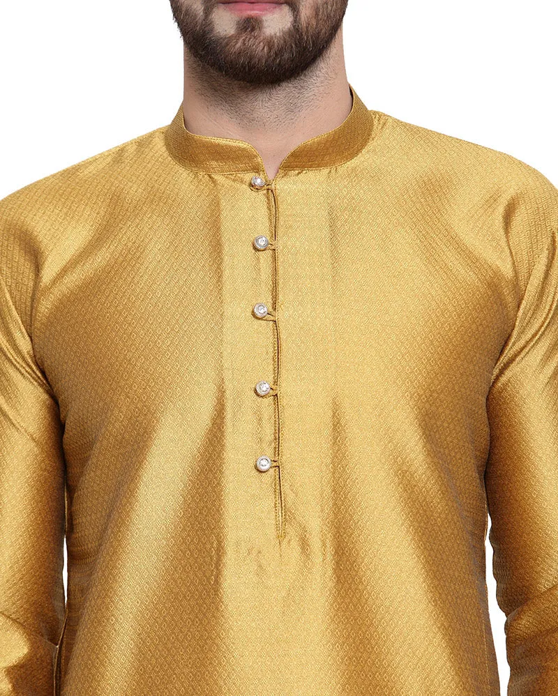 Mustard Traditional Indian Party Dress for Men - Silk Kurta Pajama