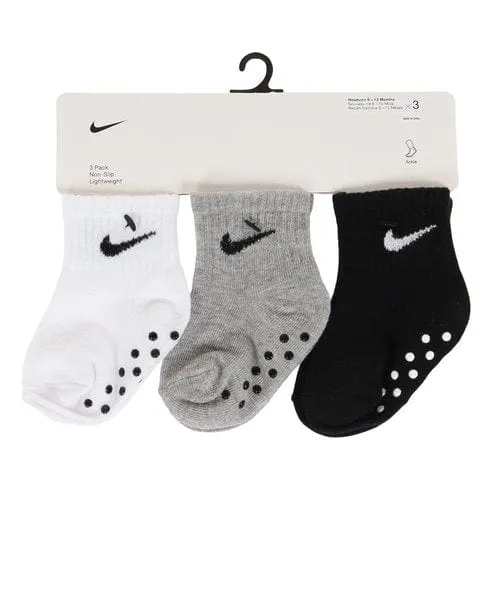 NIKE GRIPPER White/Grey/Black Ankle Socks (6-12M x3)