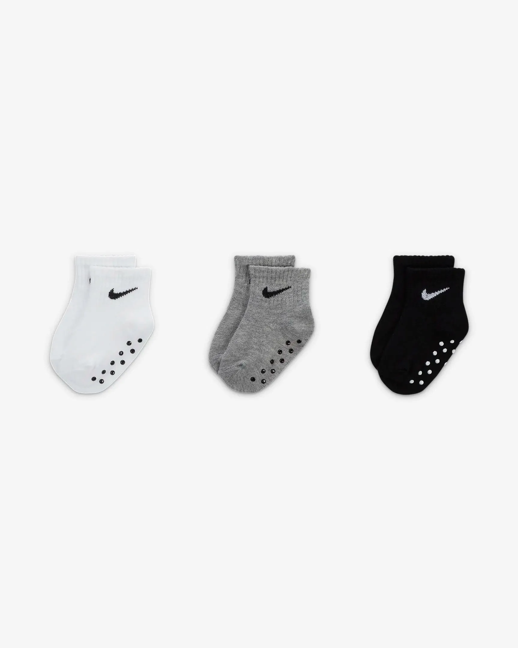 NIKE GRIPPER White/Grey/Black Ankle Socks (6-12M x3)