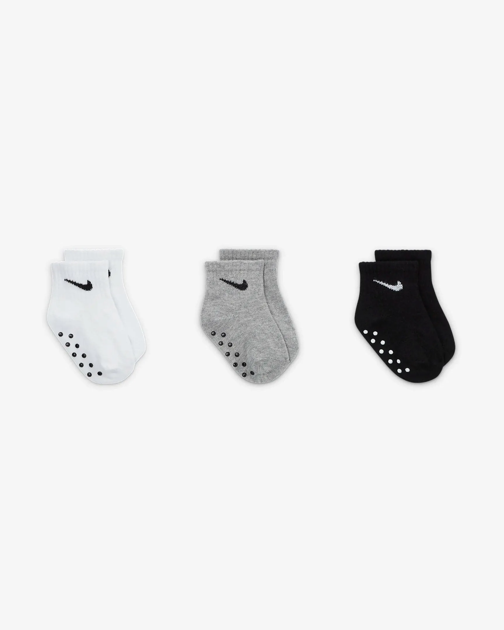 NIKE GRIPPER White/Grey/Black Ankle Socks (6-12M x3)