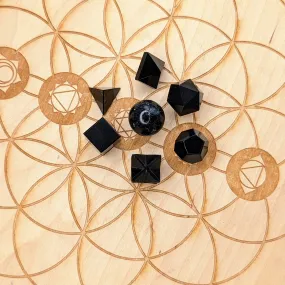 Obsidian Sacred Geometry Crystal Set with 7 Shapes