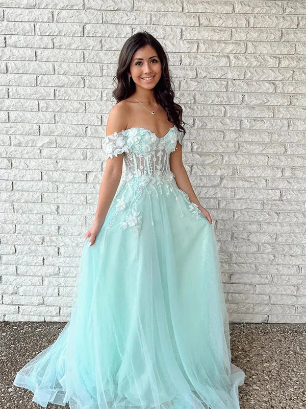 DB11026 Off Shoulder Lace Long Prom Dress