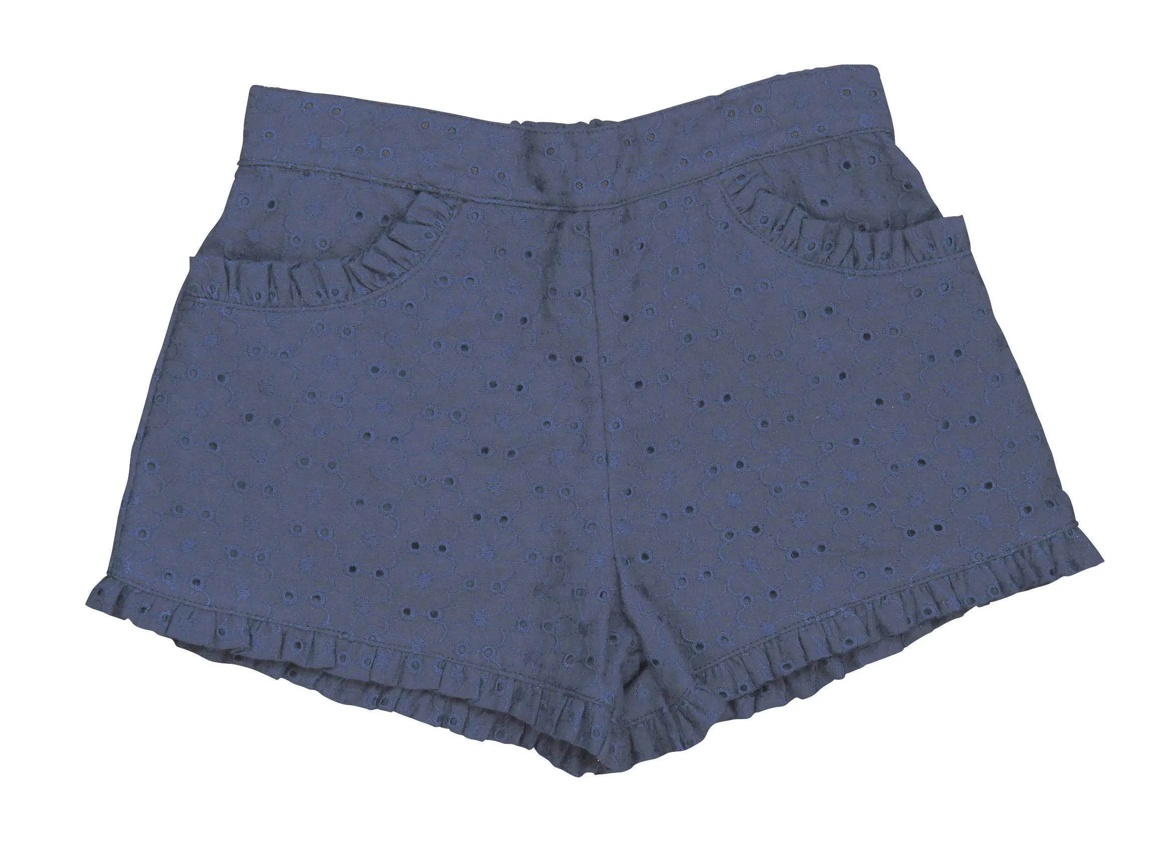 Navy Eyelet Shorts with Phoebe Pocket