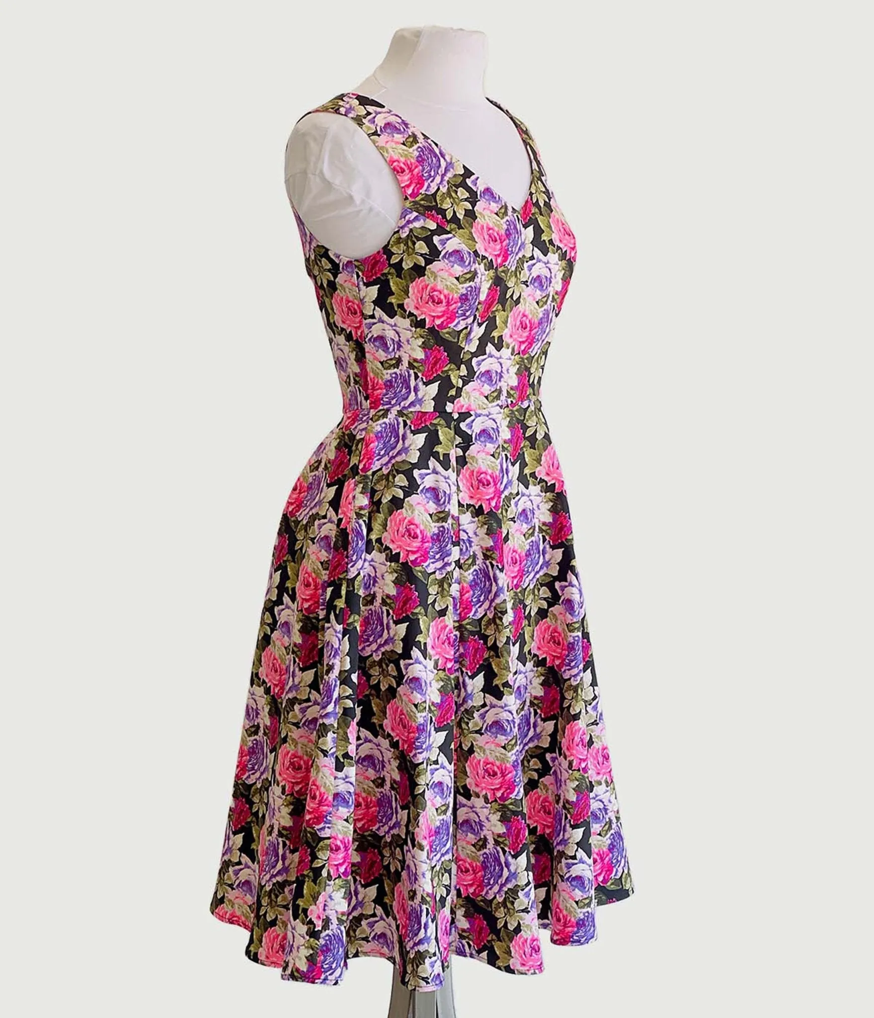 Pink & Purple Roses Swing Dress