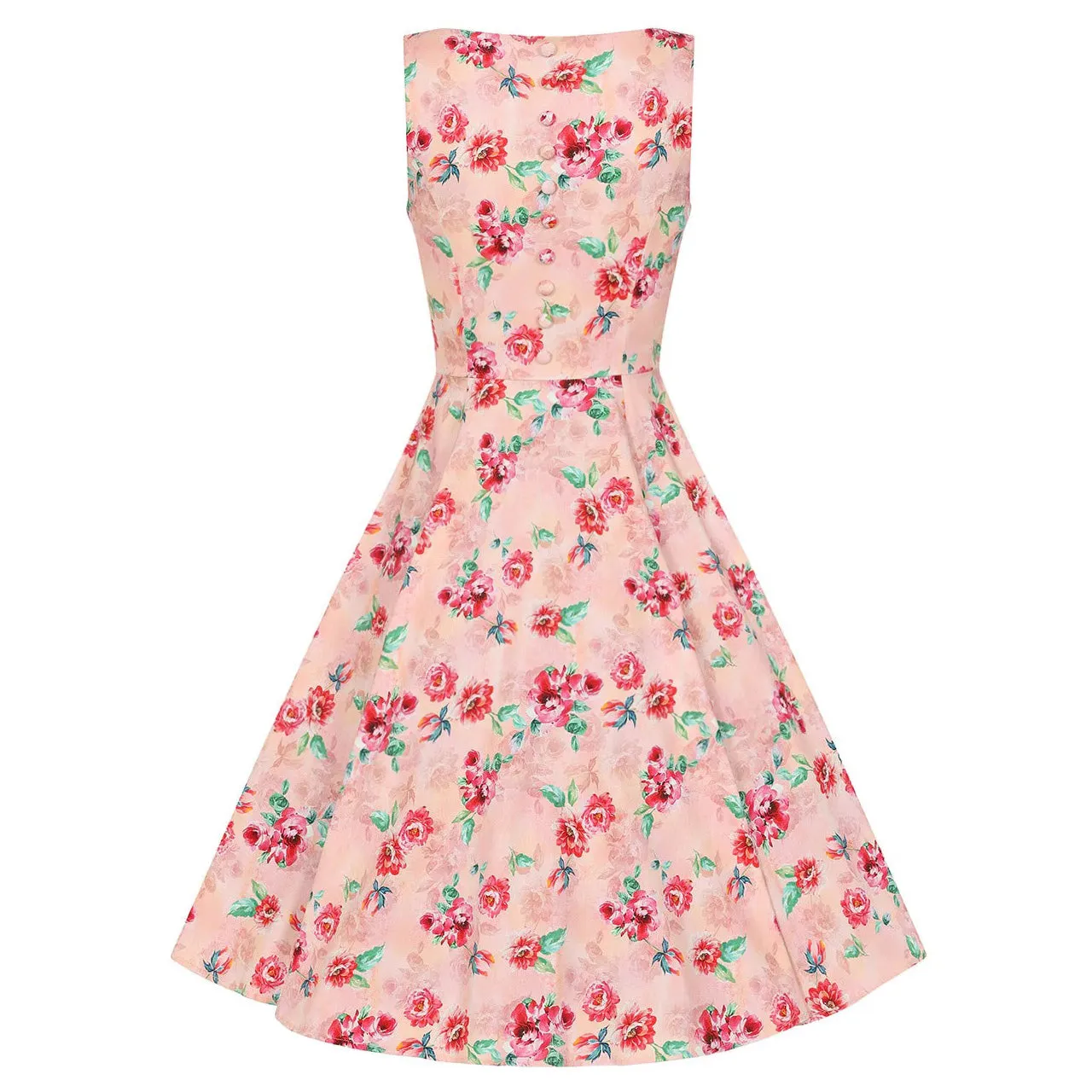 Pink Floral Audrey Rockabilly 50s Swing Dress