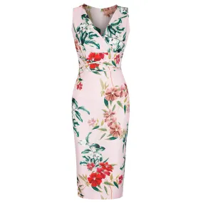 Pink Floral Print 1940s Wiggle Dress