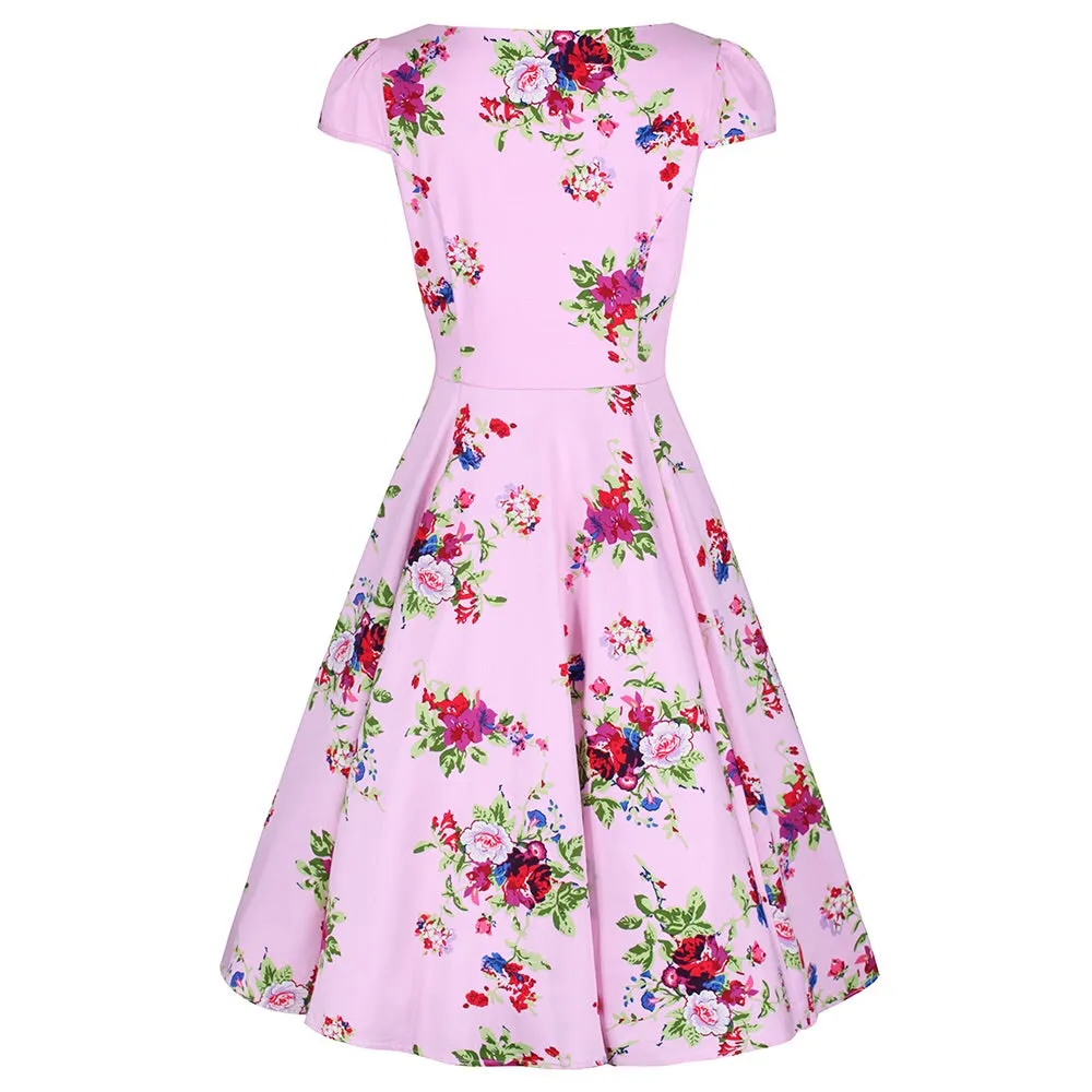 Pink Vintage Floral Rockabilly Dress