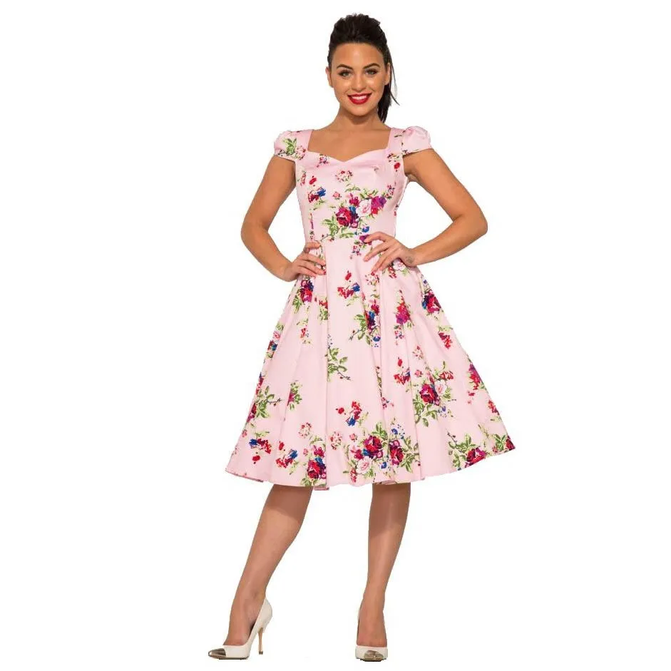 Pink Vintage Floral Rockabilly Dress