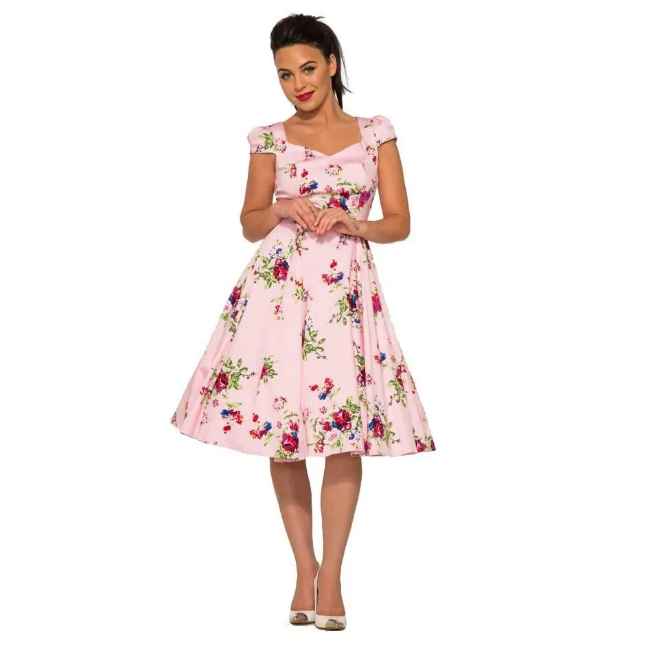 Pink Vintage Floral Rockabilly Dress