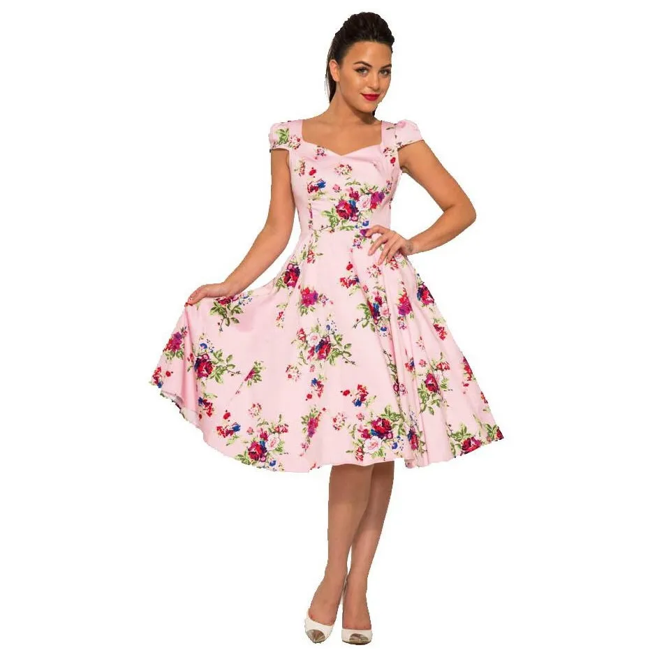 Pink Vintage Floral Rockabilly Dress