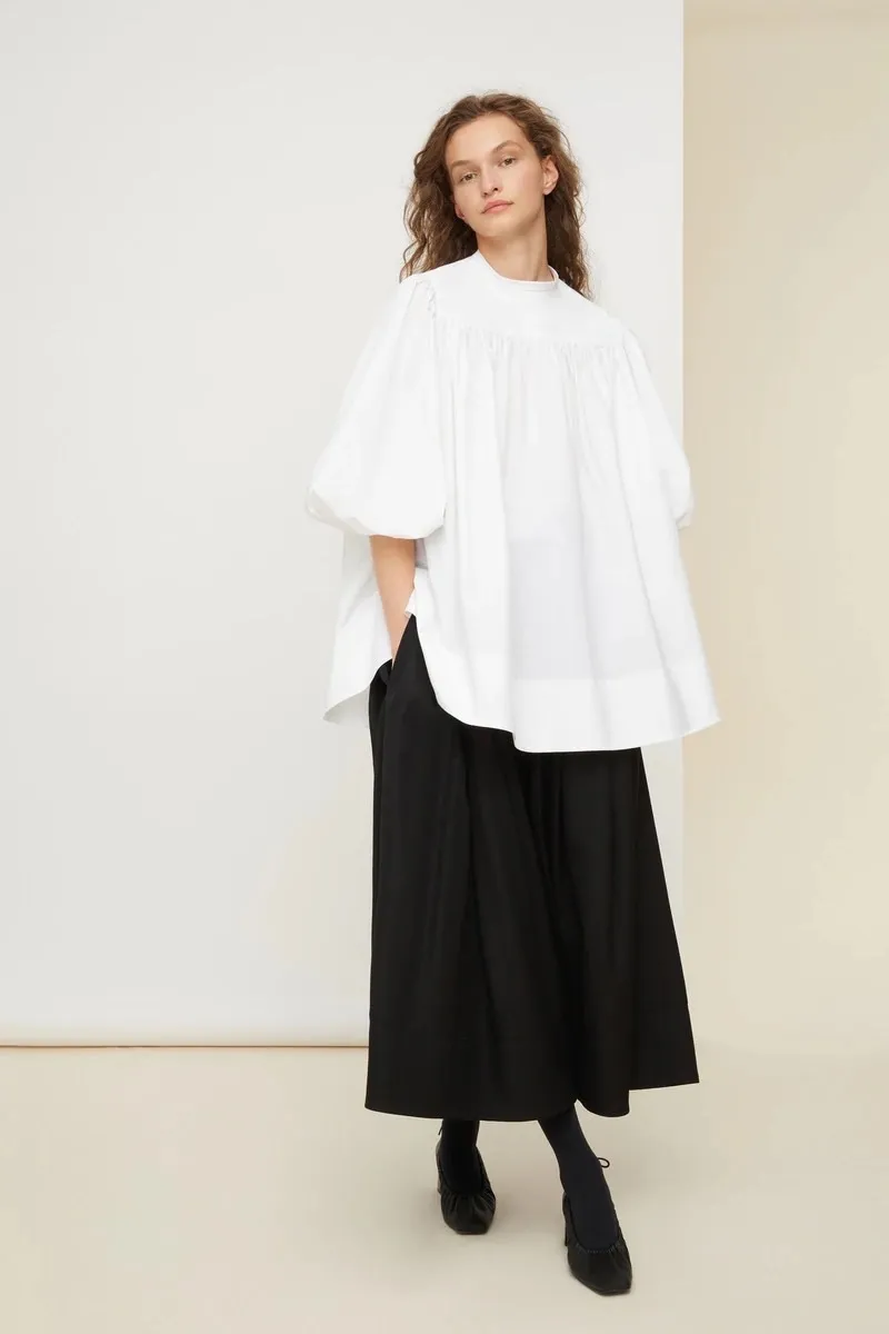 Medium Elegant Style Puff Sleeves Shirt in Plain Cotton by PATOU