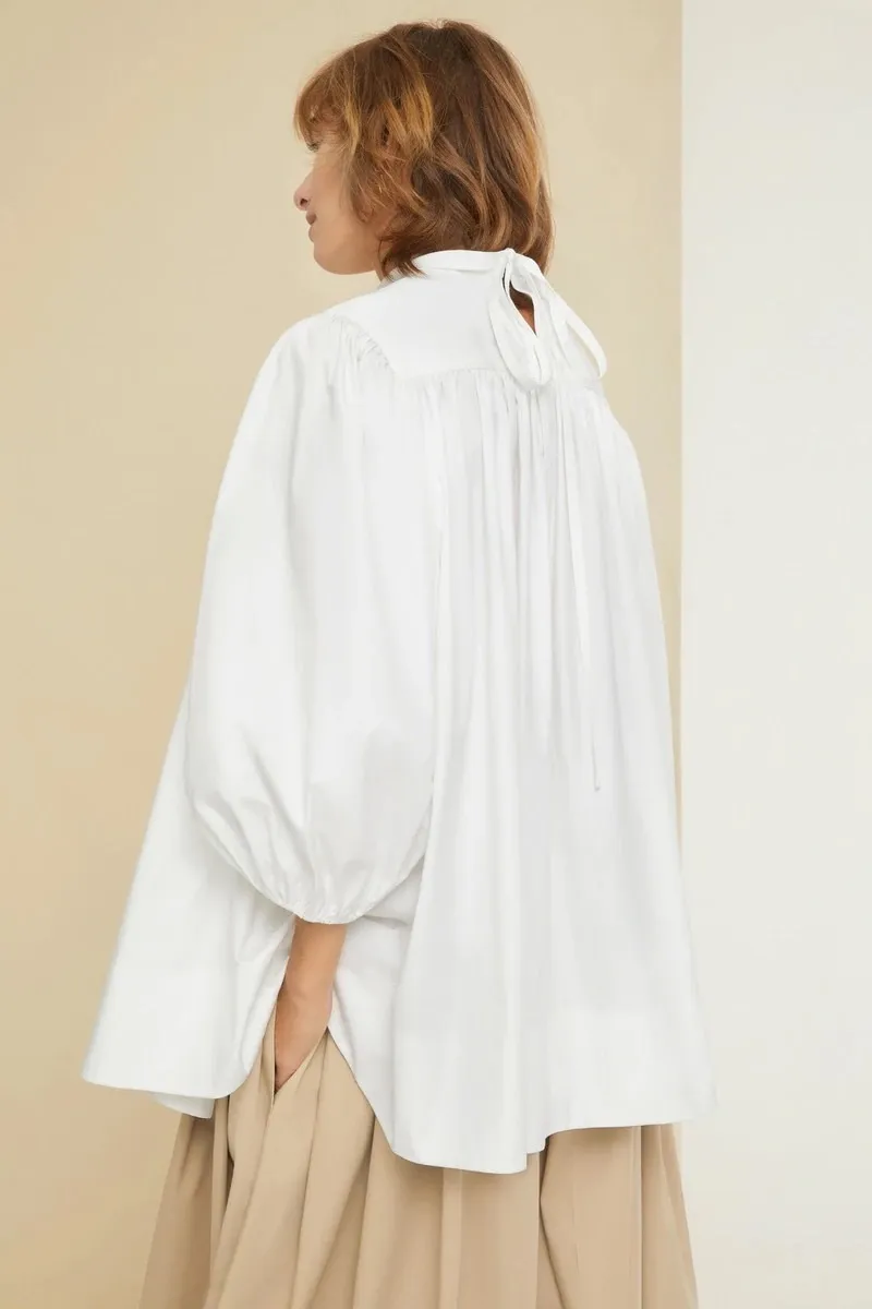 Medium Elegant Style Puff Sleeves Shirt in Plain Cotton by PATOU