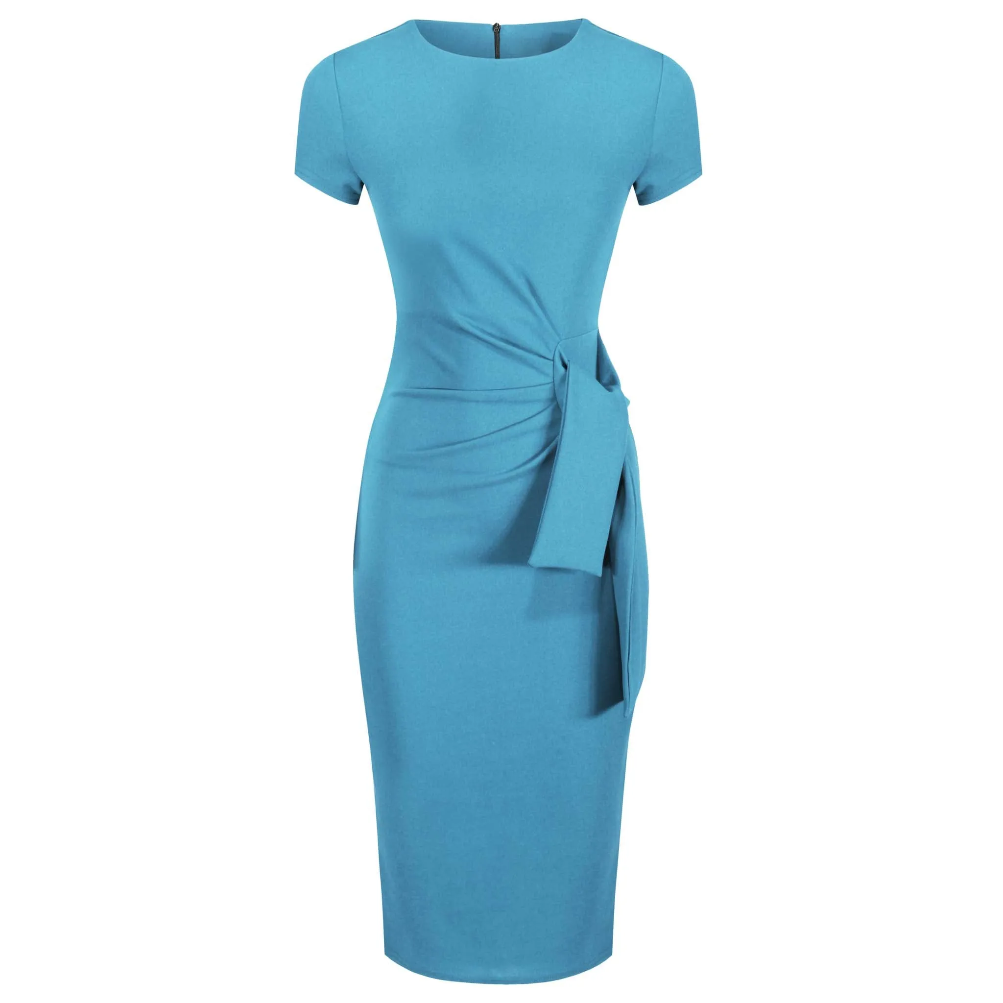 Blue Short Sleeve Ruched Bodycon Dress