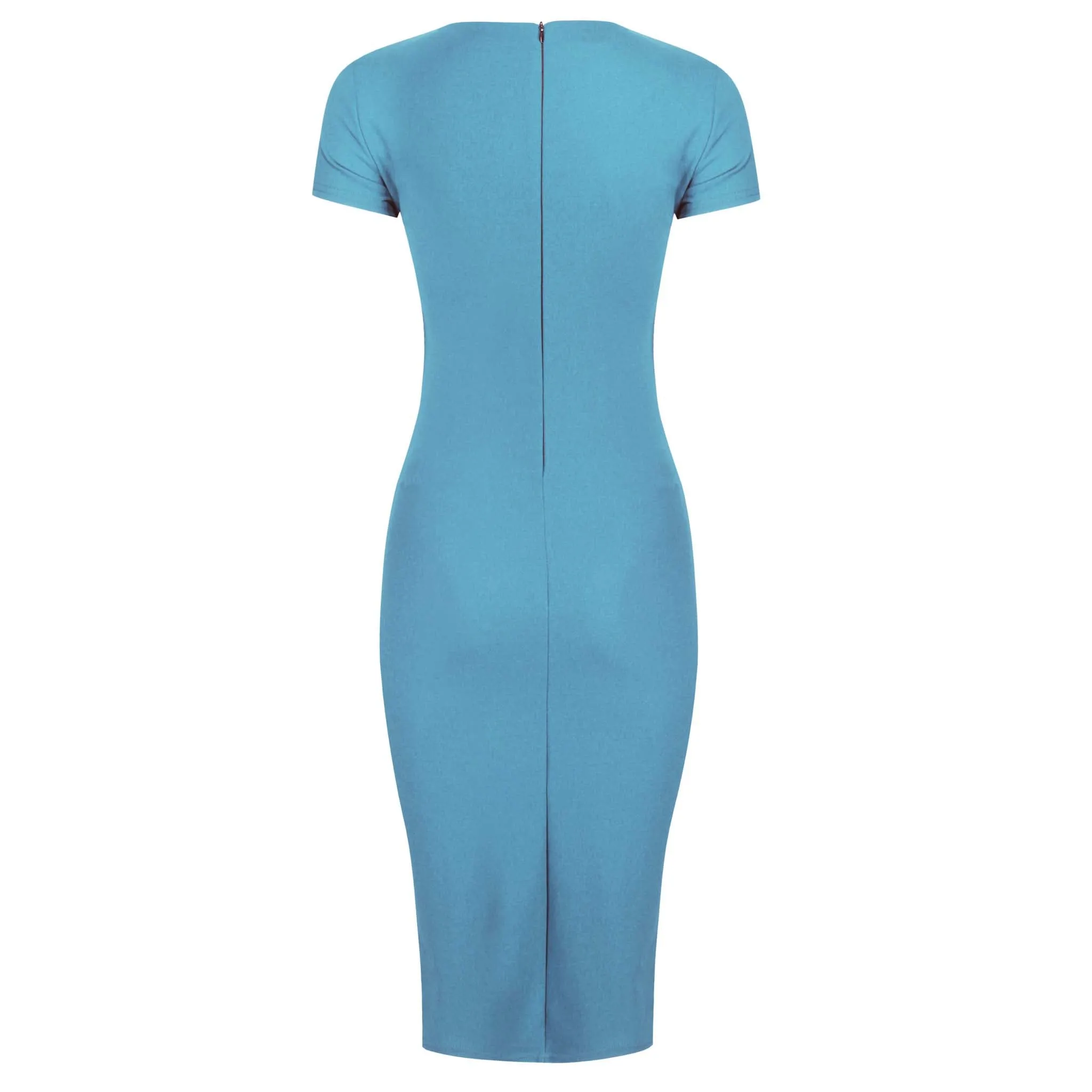 Blue Short Sleeve Ruched Bodycon Dress