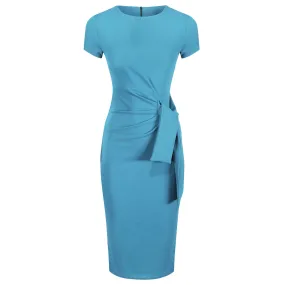 Blue Short Sleeve Ruched Bodycon Dress